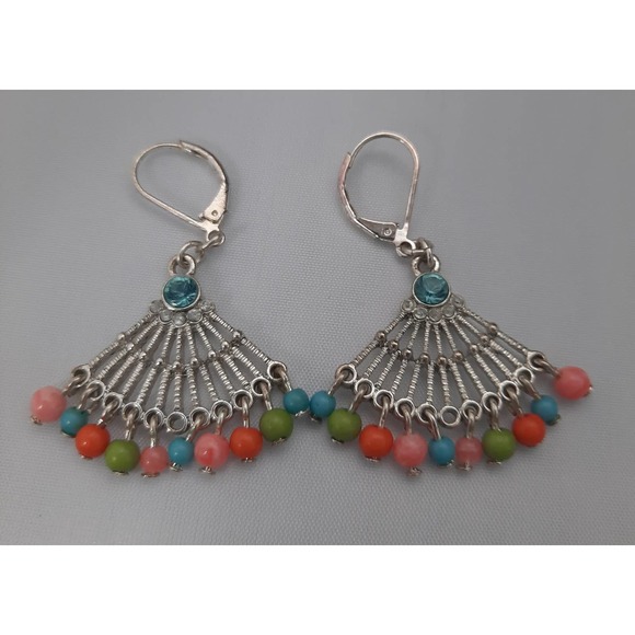 Silver Triangle multi colored dangle beads earrings - Picture 5 of 5